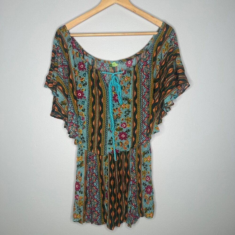 Farm Rio Multi Floral Pattern Flounce Off-Shoulder Mini Cover Up Dress (Size P)